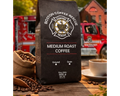 Boston Coffee Rescue coffee package with a fire truck in the background